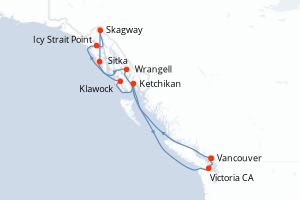 Carte itinéraire croisière Canada, États-Unis - 10 jours au départ de Vancouver - Alaska
