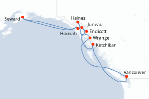 Carte itinéraire croisière Canada, États-Unis - 12 jours au départ de Vancouver - Alaska