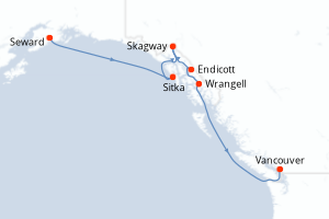 Carte itinéraire croisière États-Unis, Canada - 7 jours au départ de Seward - Alaska