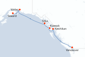 Carte itinéraire croisière Canada, États-Unis - 7 jours au départ de Vancouver - Alaska