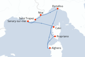 Carte itinéraire croisière Corse et Côte d Azur - 7 jours au départ de Nice - Méditerranée