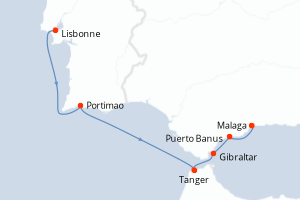 Carte itinéraire croisière De Lisbonne à Malaga - 5 jours au départ de Lisbonne - Méditerranée