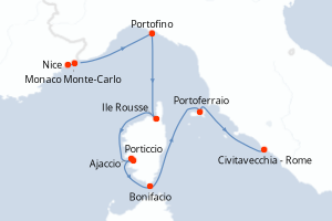 Carte itinéraire croisière Trésors de la Corse - 7 jours au départ de Nice - Méditerranée
