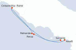Carte itinéraire croisière De Rome à Rome - 4 jours au départ de Civitavecchia - Rome - Méditerranée