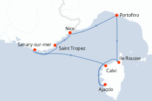 Carte itinéraire croisière Corse et Côte d Azur - 7 jours au départ de Nice - Méditerranée