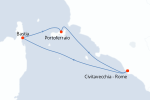 Carte itinéraire croisière Rome à Rome - 3 jours au départ de Civitavecchia - Rome - Méditerranée