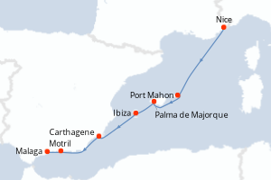 Carte itinéraire croisière De Nice à Malaga - 7 jours au départ de Nice - Méditerranée