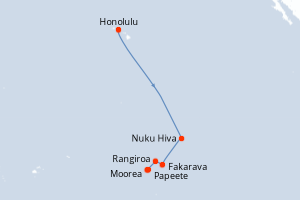 Carte itinéraire croisière États-Unis, France - 11 jours au départ de Honolulu - Tahiti