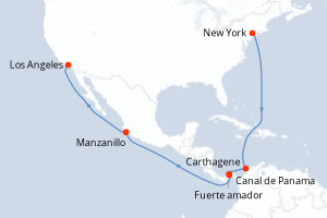 Carte itinéraire croisière Colombie, Panama, Mexique, États-Unis - 15 jours au départ de New York - Amérique du Nord