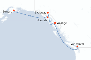Carte itinéraire croisière États-Unis, Canada - 7 jours au départ de Seward - Alaska