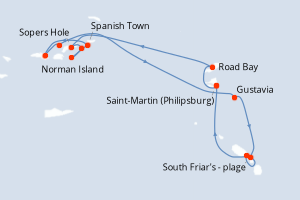 Carte itinéraire croisière Îles au Trésor - 7 jours au départ de Saint-Martin (Philipsburg) - Caraïbes Bahamas