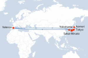 Carte itinéraire croisière Viaje Completo a Japón Festivales de Ver - 16 jours au départ de Valence - Méditerranée