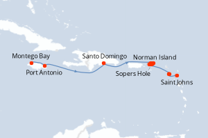 Carte itinéraire croisière Jamaïque à Antigua - 11 jours au départ de Montego Bay - Caraïbes Bahamas