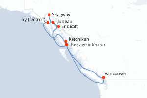 Carte itinéraire croisière - 9 jours au départ de Vancouver - Alaska