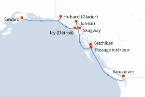 Carte itinéraire croisière - 7 jours au départ de Seward - Alaska