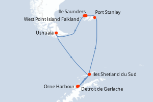 Carte itinéraire croisière Expédition en Antarctique et dans les Îles Malouines - 14 jours au départ de Ushuaia - Antarctique