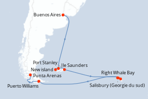 Carte itinéraire croisière Le réveil de la vie ? Expédition printanière en Antarctique - 22 jours au départ de Buenos Aires - Amérique du Sud