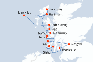 Carte itinéraire croisière Îles Écossaises ? Les Hébrides d?île en île - 10 jours au départ de Glasgow - Europe du Nord
