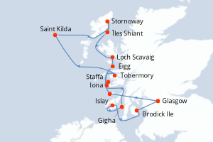 Carte itinéraire croisière Îles Écossaises ? Les Hébrides d?île en île - 10 jours au départ de Glasgow - Europe du Nord
