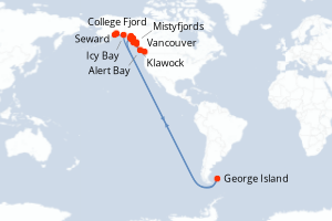 Carte itinéraire croisière Passage Intérieur de l?Alaska : là où les montagnes rencontrent la mer - 12 jours au départ de Seward - Alaska