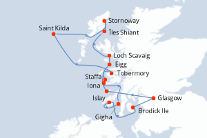 Carte itinéraire croisière Îles Écossaises ? Les Hébrides d?île en île - 10 jours au départ de Glasgow - Europe du Nord