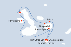 Carte itinéraire croisière Équateur - 4 jours au départ de Baltra - Galapagos