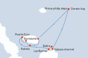 Carte itinéraire croisière Croisière d?expédition ? Nature et faune des îles Galápagos - 4 jours au départ de Baltra - Galapagos
