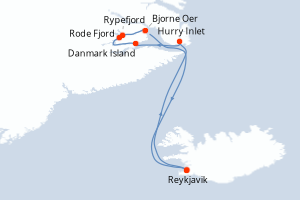 Carte itinéraire croisière La grande expédition dans les fjords et les parcs nationaux - 12 jours au départ de Reykjavik - Europe du Nord