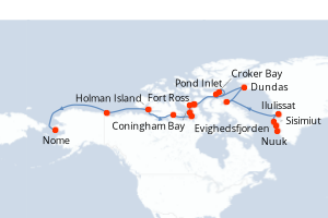 Carte itinéraire croisière Le passage du Nord-Ouest ? À travers le labyrinthe arctique - 23 jours au départ de Nuuk - Alaska