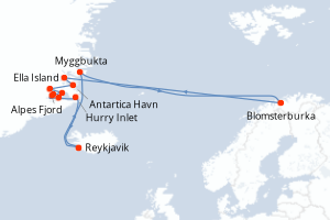 Carte itinéraire croisière La grande expédition dans les fjords et les parcs nationaux - 12 jours au départ de Reykjavik - Europe du Nord