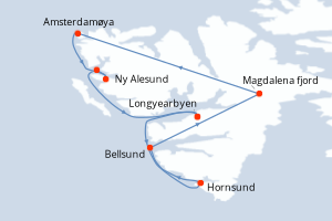 Carte itinéraire croisière Le Spitzberg en été - 7 jours au départ de Longyearbyen - Spitzberg