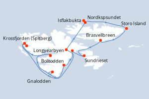 Carte itinéraire croisière Tour du Svalbard : La grande expédition - 12 jours au départ de Longyearbyen - Spitzberg