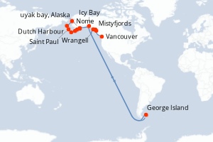Carte itinéraire croisière Canada, Royaume-Uni, États-Unis - 17 jours au départ de Vancouver - Alaska