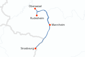 Carte itinéraire croisière Croisière festival : légendes, festivités et gourmandises sur le Rhin Romantique - 3 jours au départ de Strasbourg - Rhin Main Moselle
