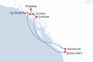 Carte itinéraire croisière Canada, États-Unis - 7 jours au départ de Vancouver - Alaska