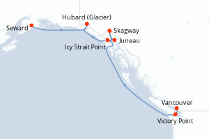 Carte itinéraire croisière États-Unis, Canada - 7 jours au départ de Seward - Alaska