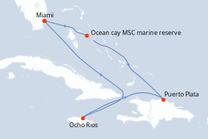 Carte itinéraire croisière États-Unis, Bahamas, République Dominicaine, Jamaïque - 7 jours au départ de Miami - Caraïbes Bahamas