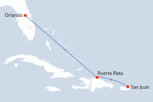 Carte itinéraire croisière États-Unis, République Dominicaine, Porto Rico - 3 jours au départ de Orlando - Caraïbes Bahamas