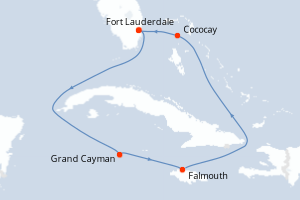Carte itinéraire croisière États-Unis, Caïmans (Îles), Jamaïque, Bahamas - 6 jours au départ de Fort Lauderdale - Caraïbes Bahamas
