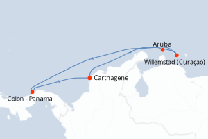 Carte itinéraire croisière Colombie, Pays-Bas, Panama - 7 jours au départ de Carthagene - Amérique du Sud