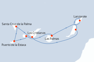 Carte itinéraire croisière Iles Canaries - 7 jours au départ de Las Palmas - Iles Canaries