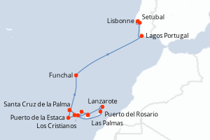 Carte itinéraire croisière Iles Canaries - 19 jours au départ de Las Palmas - Iles Canaries
