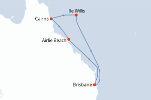 Carte itinéraire croisière Australie, Royaume-Uni - 7 jours au départ de Brisbane - Australie Nouvelle Zélande