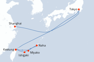 Carte itinéraire croisière Taïwan, Japon, Chine - 10 jours au départ de Keelung - Asie