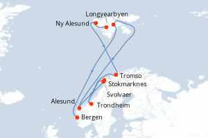 Carte itinéraire croisière La Ligne du Spitzberg ? du Nord au Sud - 7 jours au départ de Longyearbyen - Europe du Nord