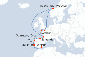 Carte itinéraire croisière Péninsule ibérique et cités fortifiées d Atlantique - 10 jours au départ de Lisbonne - Atlantique