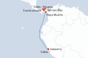 Carte itinéraire croisière De la beauté sauvage du Panama aux rivages péruviens - 10 jours au départ de Colon - Panama - Amérique du Sud