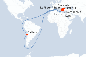 Carte itinéraire croisière Splendeurs antiques de mer Égée - 8 jours au départ de Istanbul - Méditerranée