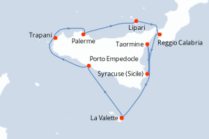 Carte itinéraire croisière Rivages authentiques d?Italie - 8 jours au départ de La Valette - Méditerranée