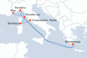 Carte itinéraire croisière Escapade méditerranéenne au Printemps - 5 jours au départ de Nice - Méditerranée